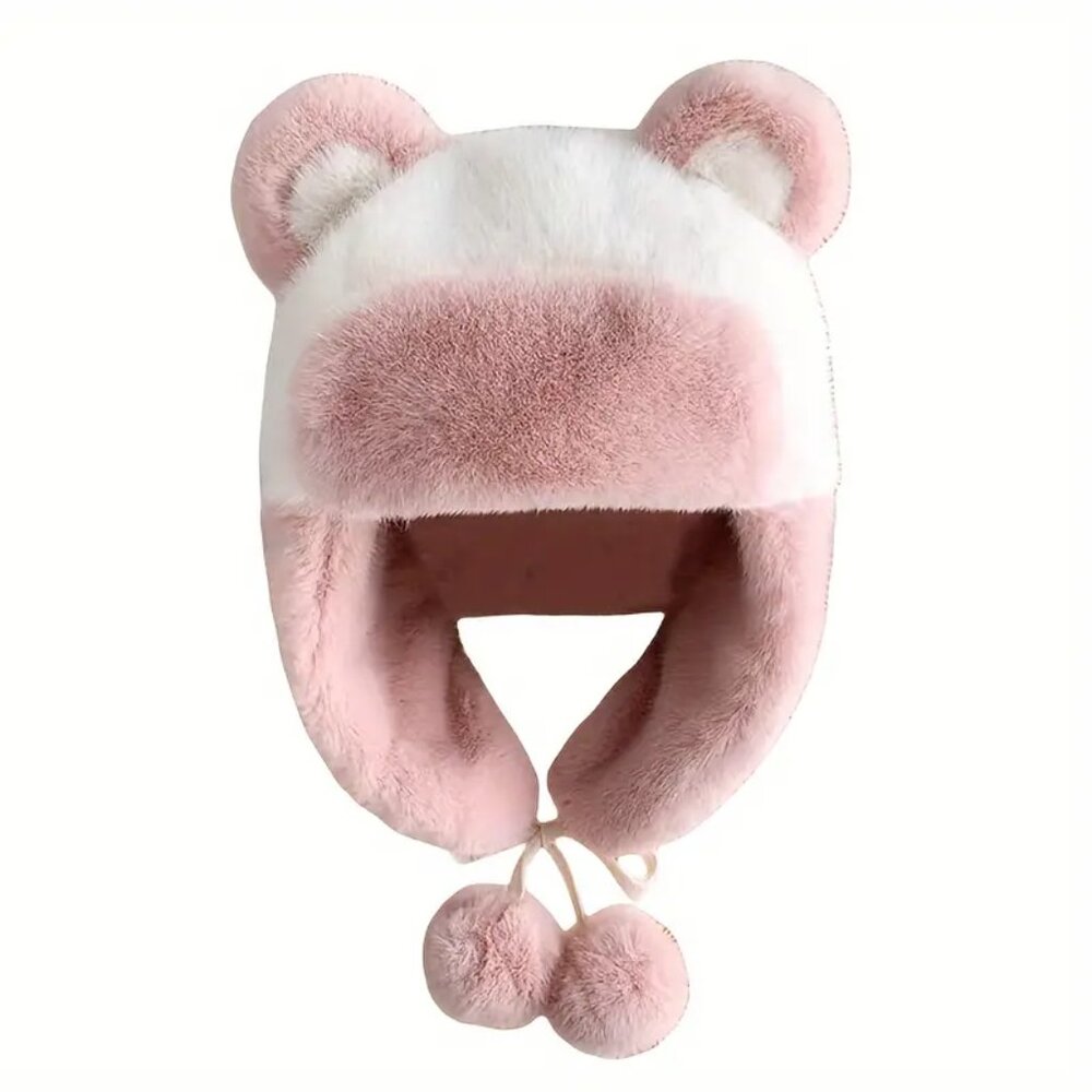 Cute Pink and White Bear Ear Hat